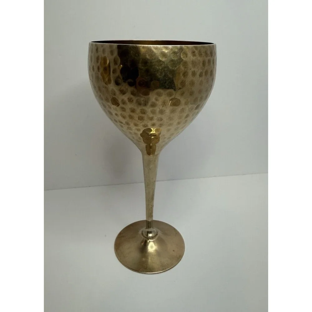 Vintage Hammered Solid Brass‎ Wine Goblets 7.5” Set Of 4 Made In India. Polished